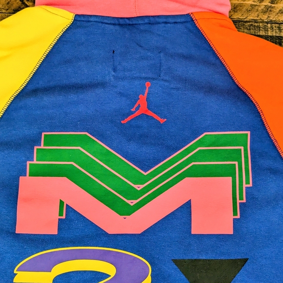 Nike Air Jordan Hoodie Mens Medium Colorblock Blue Yellow Green Sweatshirt Retro - Picture 4 of 11